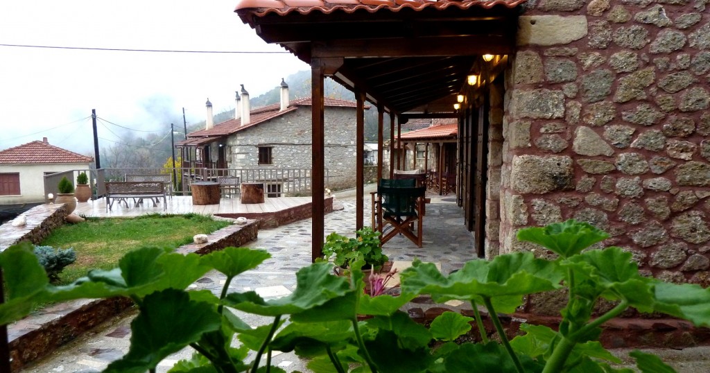 Lounge area with stone wall